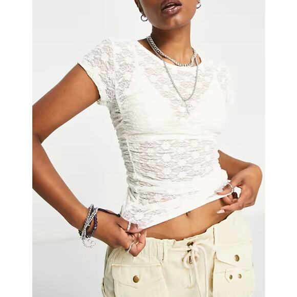 Free People NWOT Keep It Simple Lace Baby Tee | Ivory - Picture 1 of 8